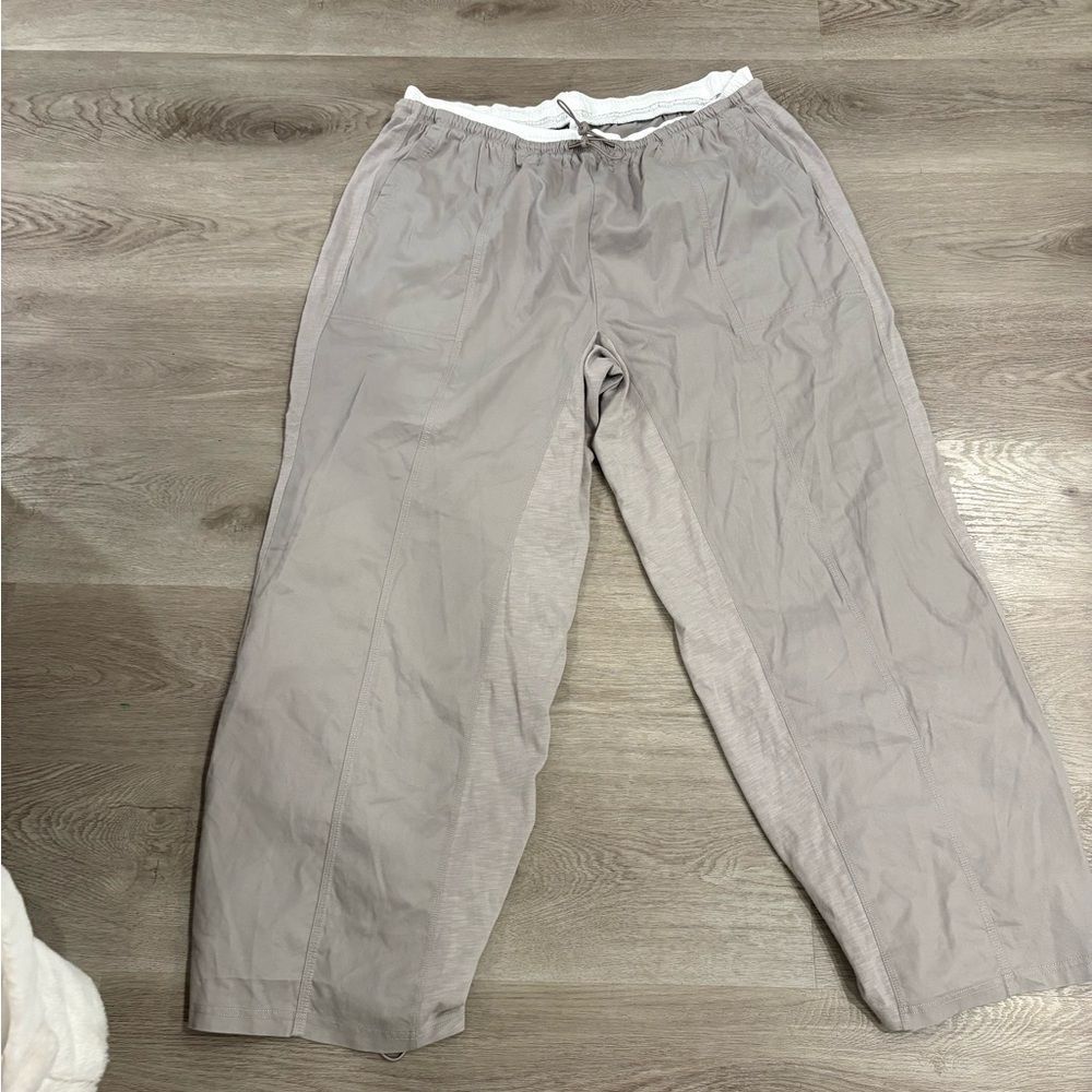 Anthropologie Relaxed Wide-Leg Drawstring Pants in Light Taupe